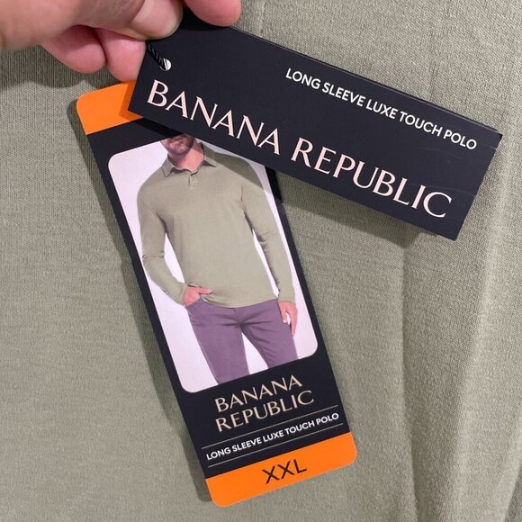 NEW Banana Republic Men's XXL Long Sleeve Luxe Touch Polo Green 100% Cotton - Picture 4 of 6